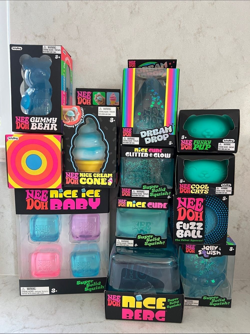 HUGE Needoh Blue bundle of 12  Nice Berg, Nice cube, Glitter & glow cube ETC